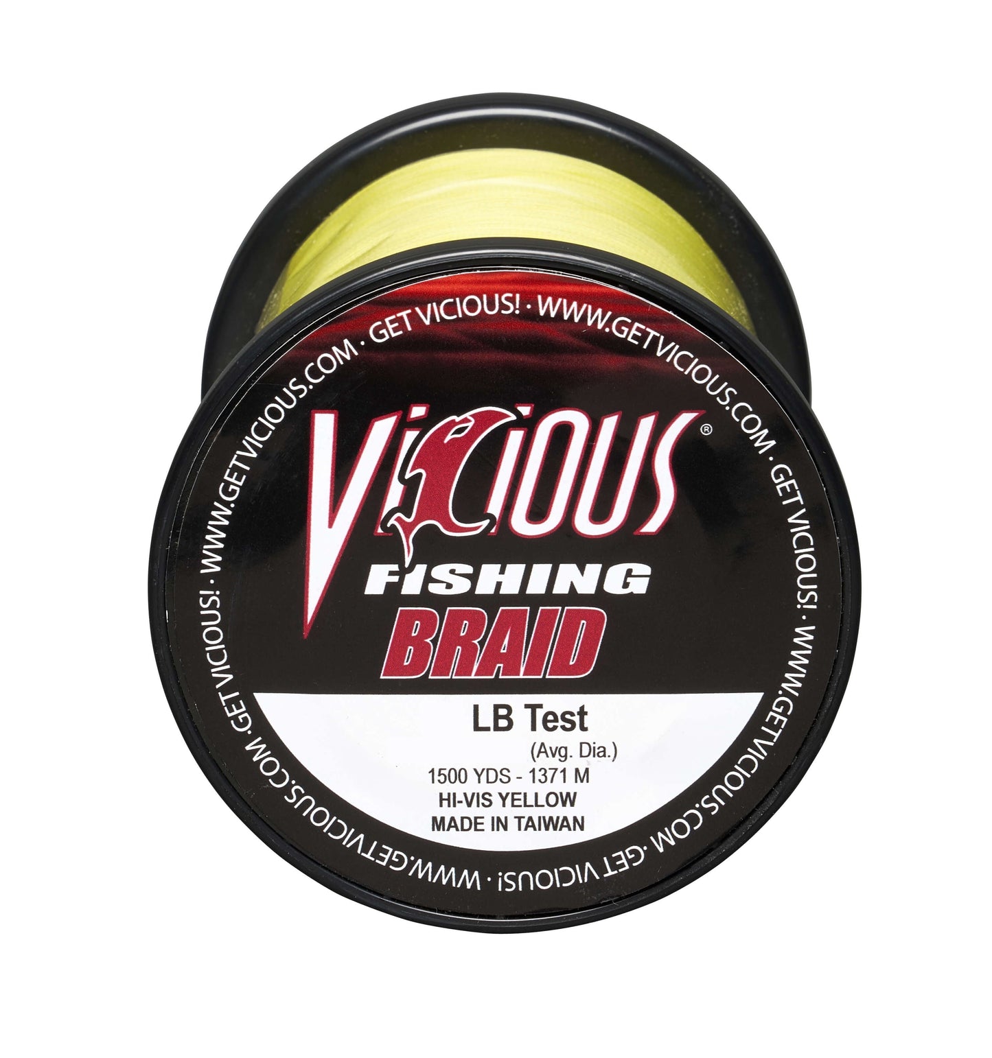Vicious Fishing 80lb Hi-Vis Yellow Braid, 1500 Yards, .0169 in