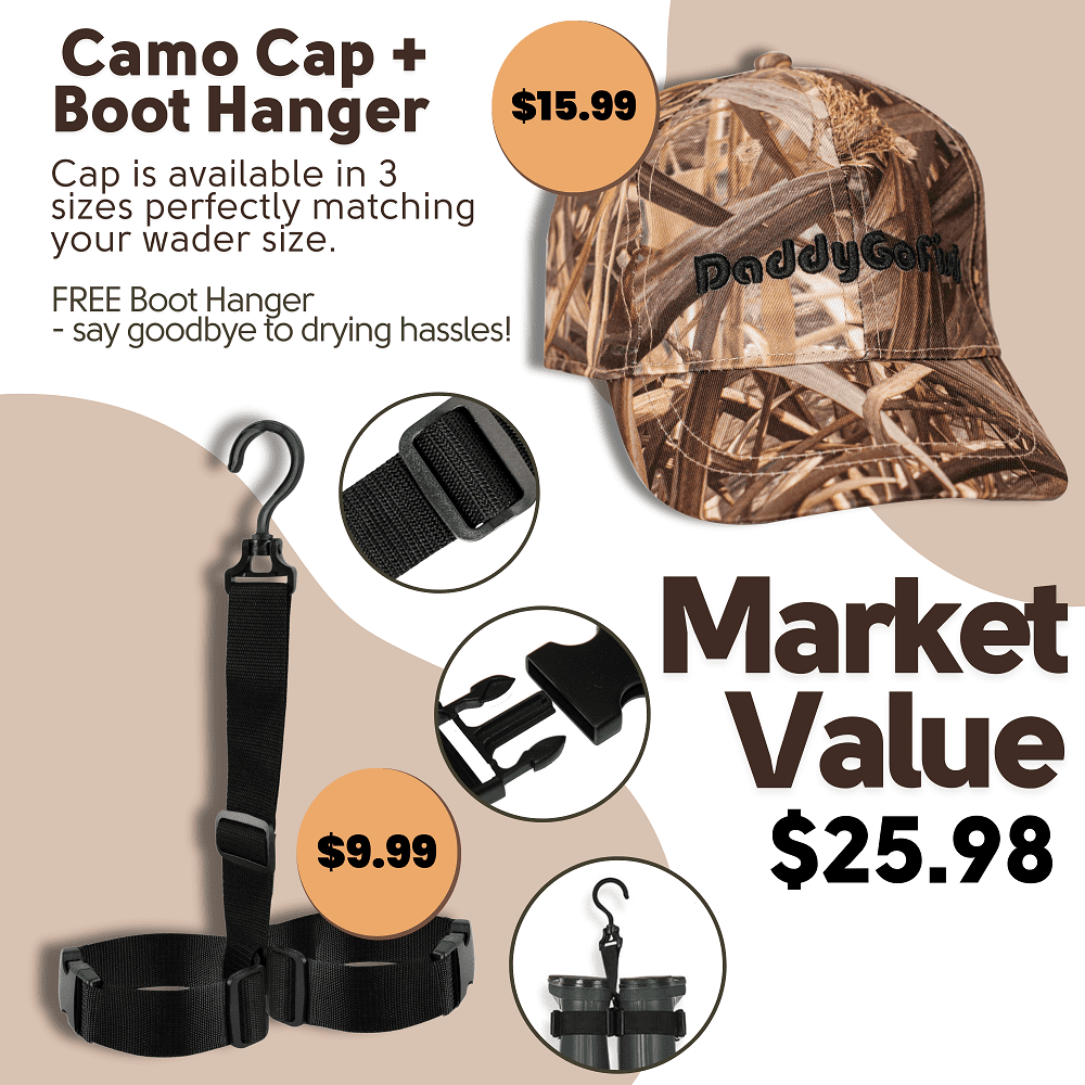 DaddyGoFish Neoprene Chest Waders for Kids and Adults | Waterproof BootFoot Waders | Fishing and Hunting Waders with a Camouflage Caps, and a Wader Hanger