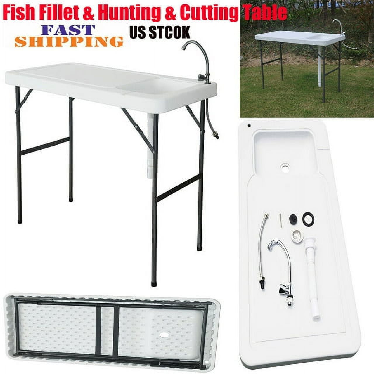 Summer Clearance! Folding Portable Fish Fillet & Hunting & Cutting Table with Sink Faucet