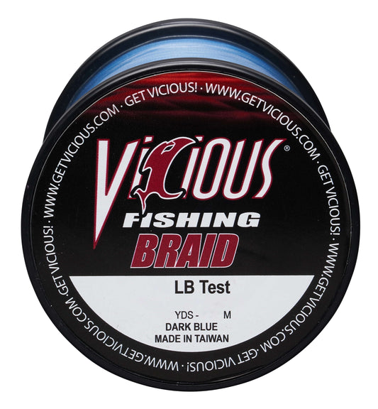 Vicious Fishing 65lb Hi-Vis Blue Braid, 1500 Yards, .0161 in