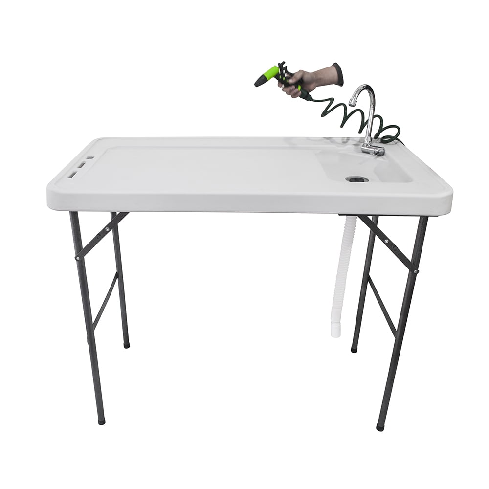OverPatio Portable Folding Camping Fish Table, with Faucet, Sprayer