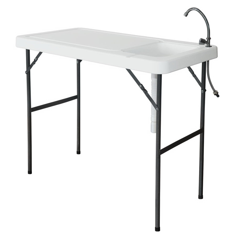 QXDRAGON Folding Portable Fish Fillet & Hunting & Cutting Leisure Table, with Sink Faucet, Plastic Camping Furniture for Outdoor Garden Picnic, Camping
