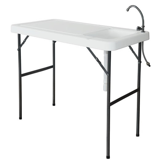 QXDRAGON Folding Portable Fish Fillet & Hunting & Cutting Leisure Table, with Sink Faucet, Plastic Camping Furniture for Outdoor Garden Picnic, Camping