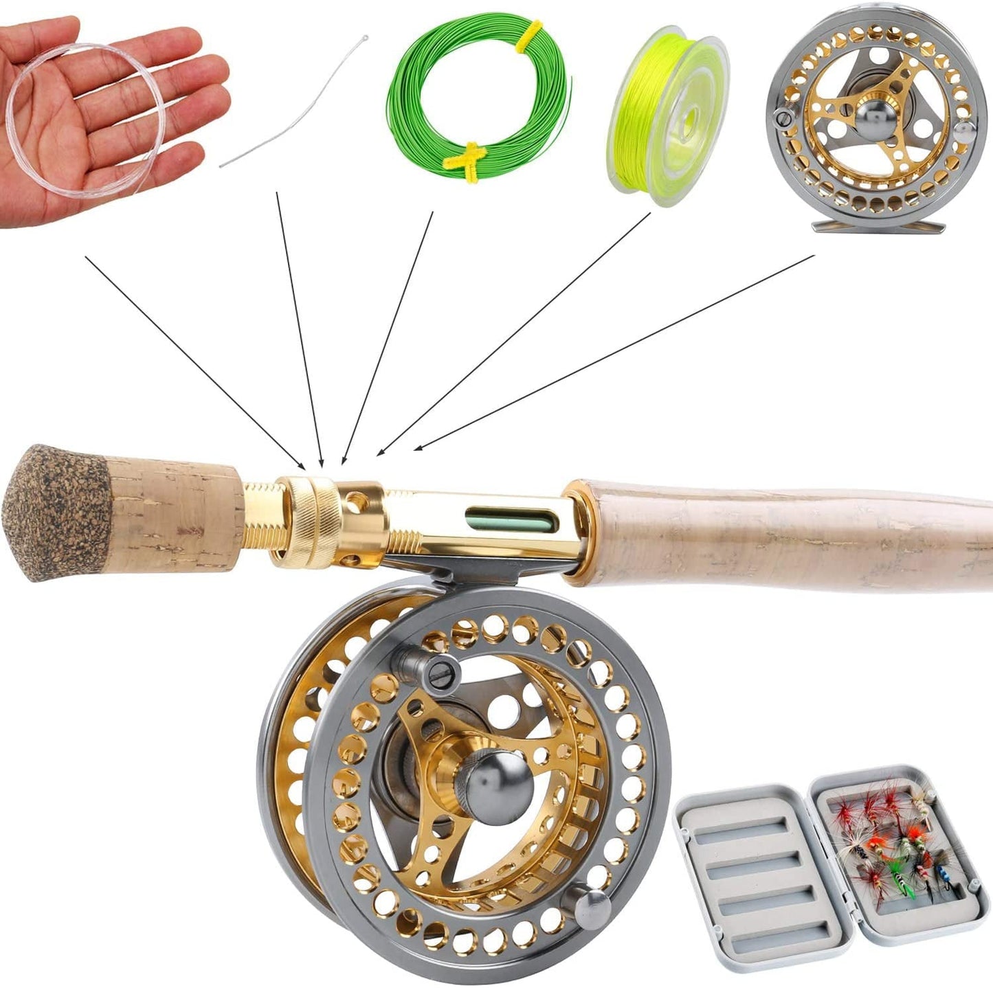 Sougayilang 9ft Fly Rod and Reel Fishing Combos Fly Pole Aluminum Alloy Fly Reel Complete Starter Kit