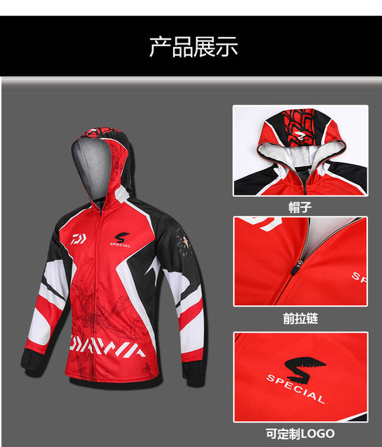 DAIWA New Quick Dry Anti UV Fishing Jacket Dawa Clothes Outdoor Hooded Zipper Fishing Shirts Men Fishing Clothing Big Size S-6XL